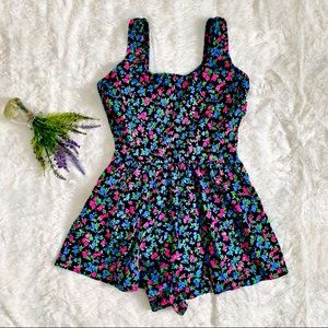 VINTAGE 80s Floral One Piece Swimsuit Romper